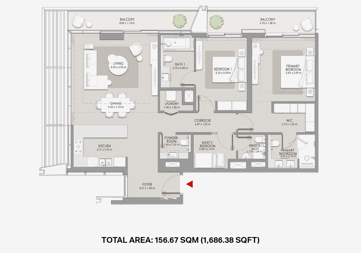 City Walk Crestlane 2 bedroom apartment floor plan Dubai Meraas