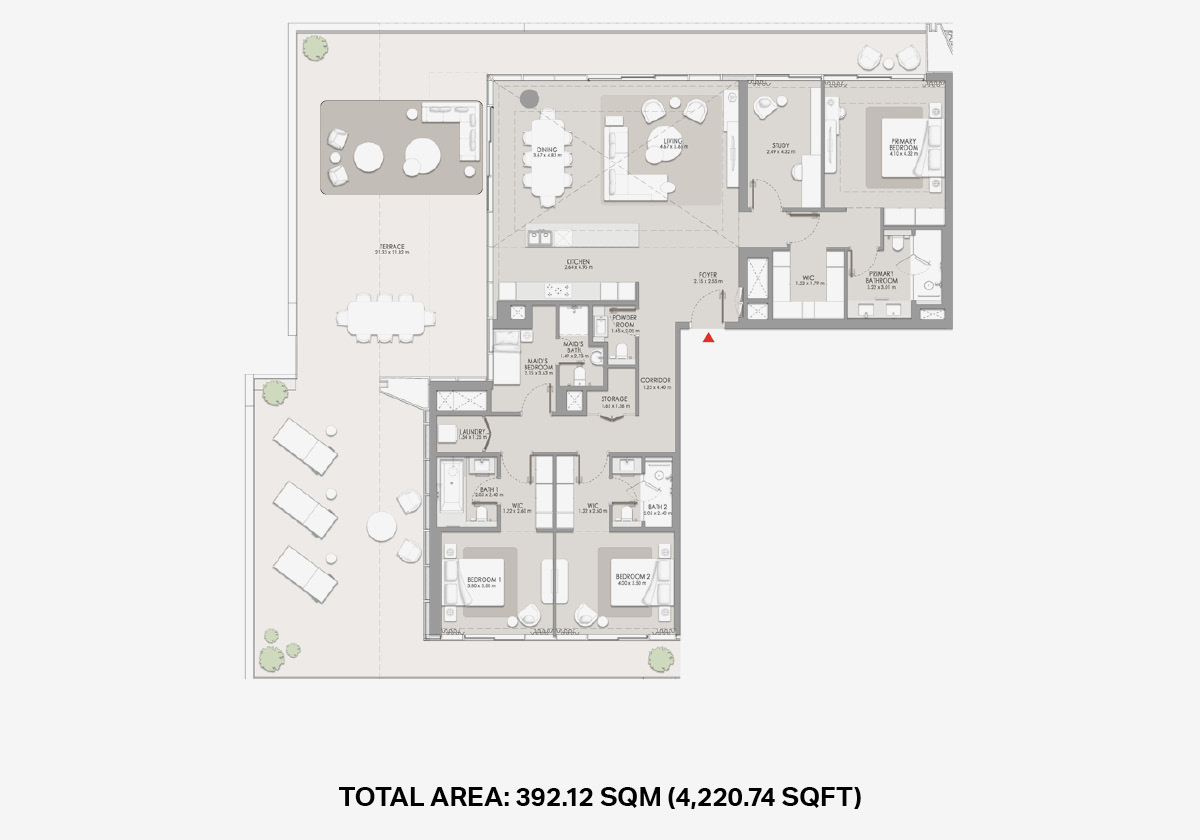 City Walk Crestlane 3 bedroom apartment layout with balcony Dubai